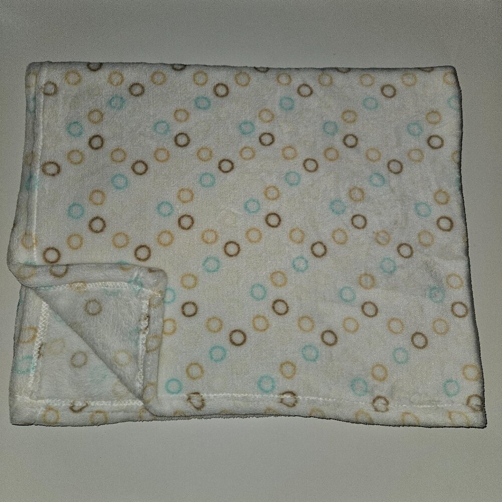Cream Fleece Baby Blanket Brown Blue Tan Circles Dot 30" x 35" Sunrise RN 130369